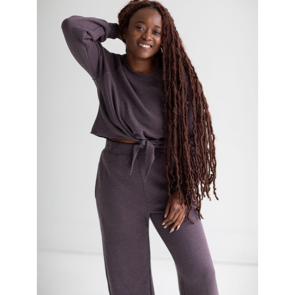 Year of Ours The Carrie Sweatshirt 2.0‎ Dark Oak Purple Tie Front Crop Medium